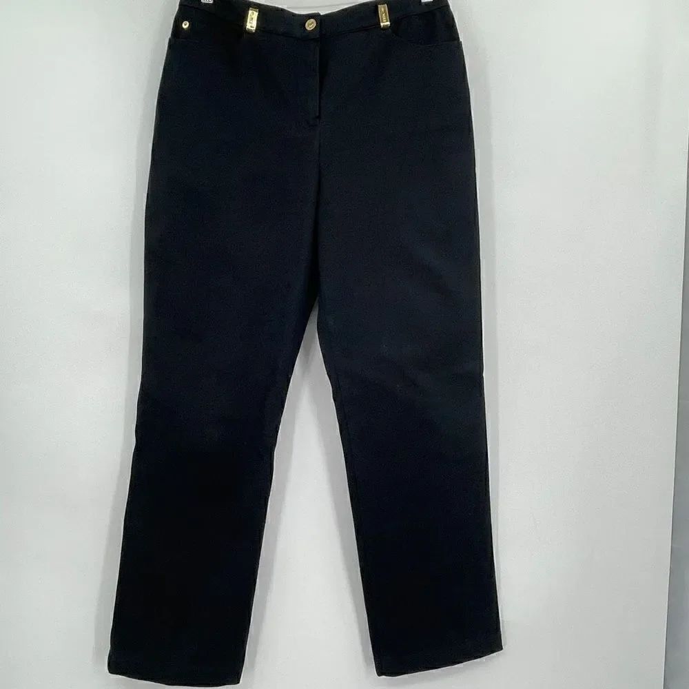 St. John Black Strech High Waisted Wash Denim Straight Leg Jeans Size 12